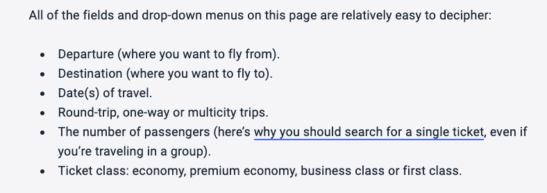 Example of good bullet point use