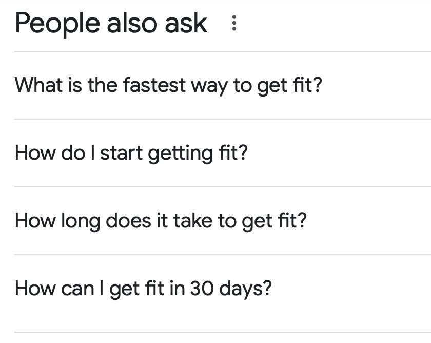 PAA for “how to get fit.”