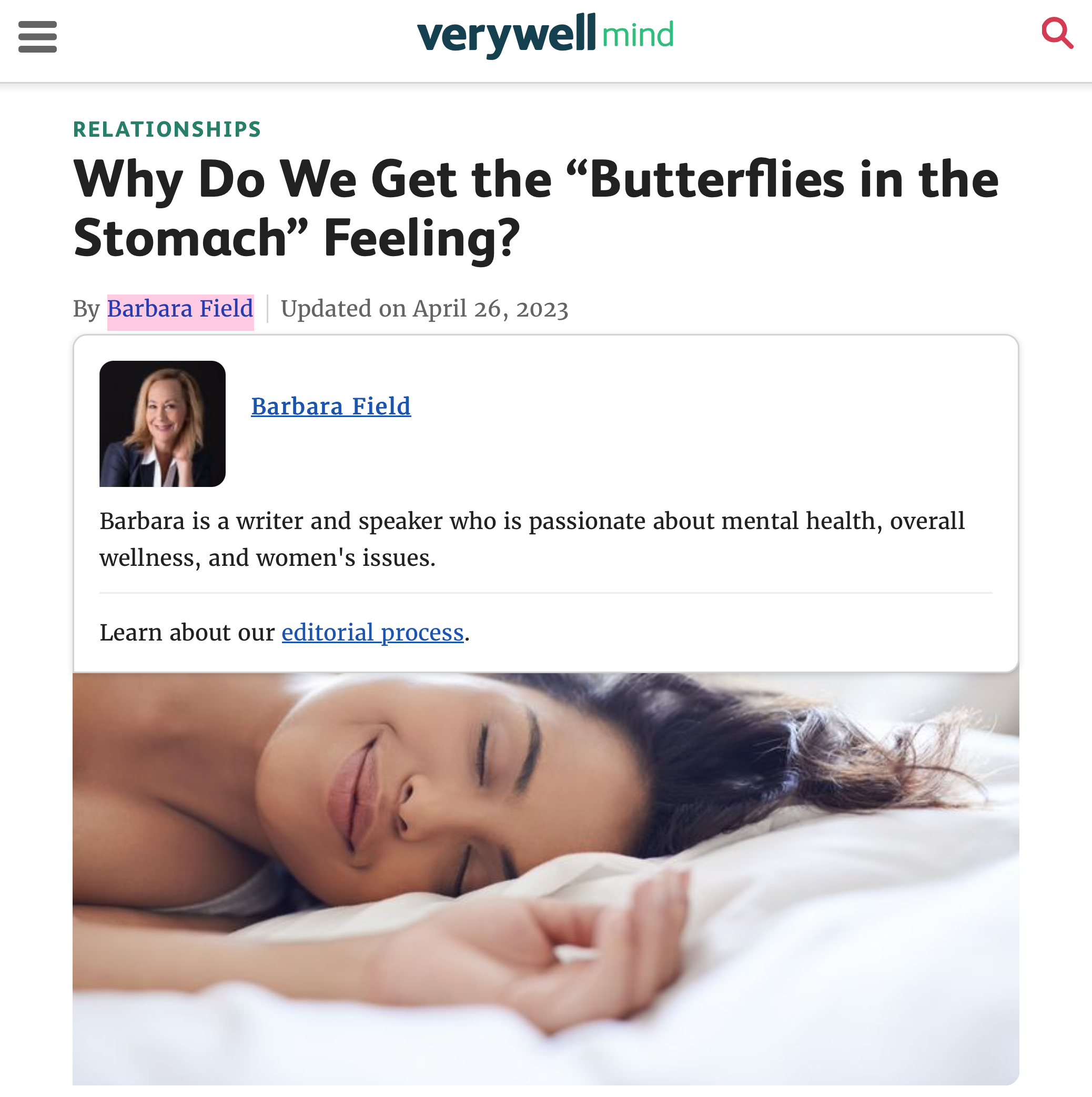 Example of author credibility on a VeryWellMind blog post