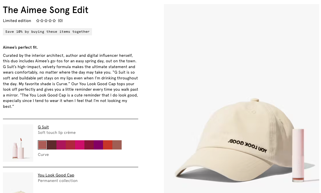 glossier.com as an example of a product page